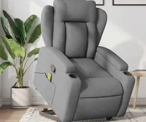 vidaXL Fotoliu de masaj rabatabil cu ridicare, gri deschis, textil
