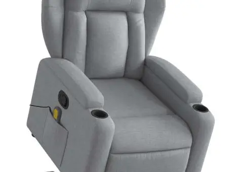 Fotoliu de masaj rabatabil cu ridicare, gri deschis, textil - 3/5