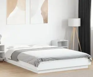 vidaXL Cadru de pat cu lumini LED, alb, 140x200 cm, lemn prelucrat