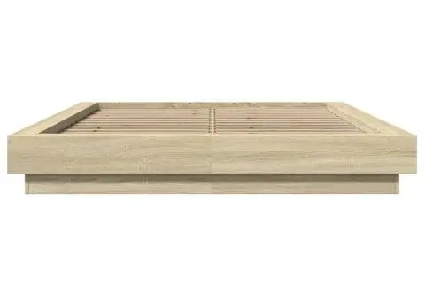 Cadru de pat cu LED stejar sonoma 135x190 cm lemn prelucrat - 5/5