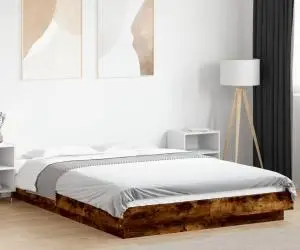 vidaXL Cadru de pat cu LED stejar fumuriu 135x190 cm lemn prelucrat
