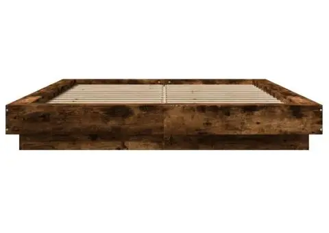 Cadru de pat cu LED stejar fumuriu 135x190 cm lemn prelucrat - 5/5