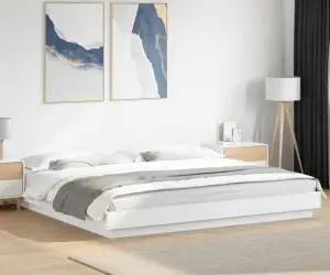 vidaXL Cadru de pat, alb, 200x200 cm, lemn prelucrat