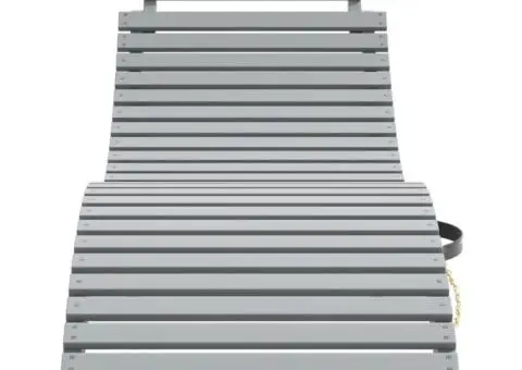 Șezlong cu masă, gri, lemn masiv de acacia - 3/5