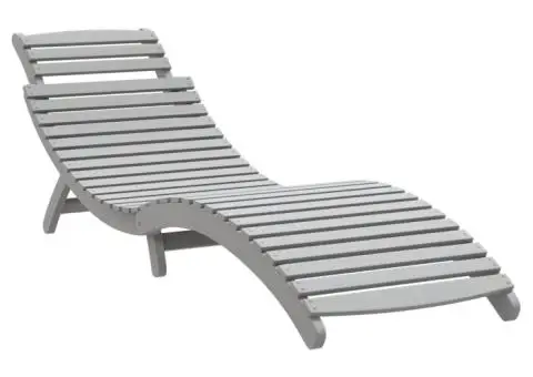 Șezlong cu masă, gri, lemn masiv de acacia - 4/5