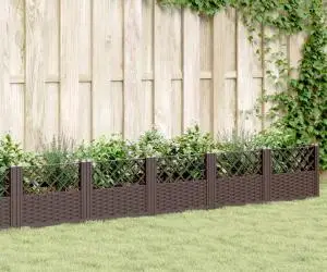 vidaXL Jardinieră de grădină cu țăruși, maro, 363,5x43,5x43,5 cm, PP