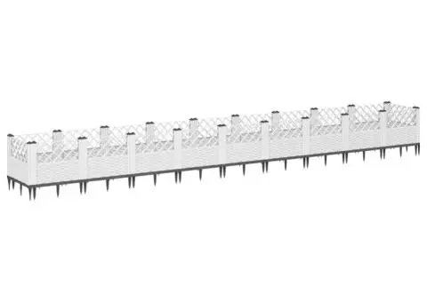 Jardinieră de grădină cu țăruși, alb, 363,5x43,5x43,5 cm, PP - 5/5