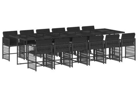 Set mobilier de grădină cu perne, 13 piese, negru, poliratan - 2/5