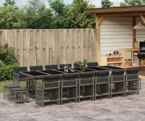 vidaXL Set mobilier de grădină cu perne, 17 piese, gri, poliratan