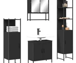vidaXL Set mobilier de baie, 4 piese, negru, lemn prelucrat