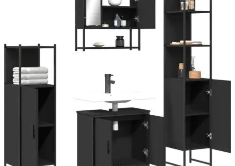 Set mobilier de baie, 4 piese, negru, lemn prelucrat - 4/5