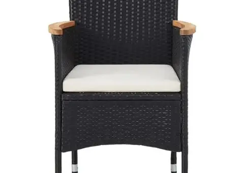 Set mobilier grădină, 5 piese, negru, poliratan și lemn masiv. - 3/5