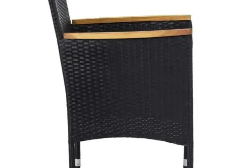 Set mobilier grădină, 5 piese, negru, poliratan și lemn masiv. - 4/5