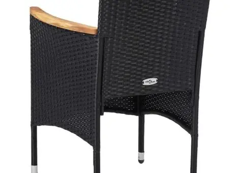 Set mobilier grădină, 5 piese, negru, poliratan și lemn masiv. - 5/5