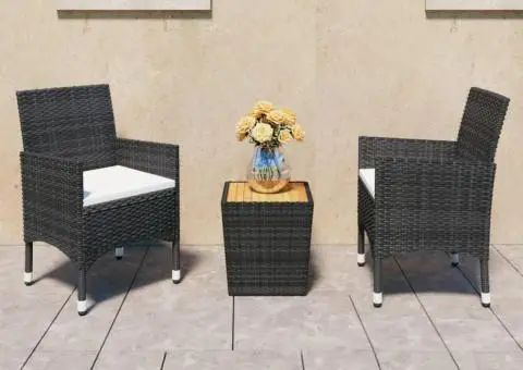 Set bistro de grădină, 3 piese, negru, poliratan și lemn masiv - 1/5