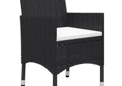 Set bistro de grădină, 3 piese, negru, poliratan și lemn masiv - 4/5