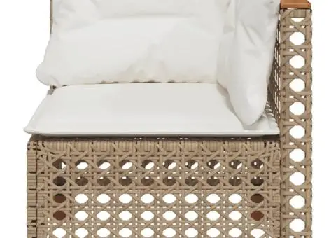 Canapea de colț de grădină cu perne, bej, poliratan - 4/5