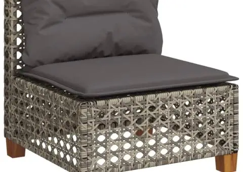 Canapea de grădină fără cotiere, cu perne, gri, poliratan - 2/5