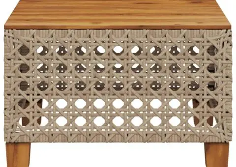 Masă de grădină, bej, 55x55x36 cm, poliratan și lemn acacia - 4/5