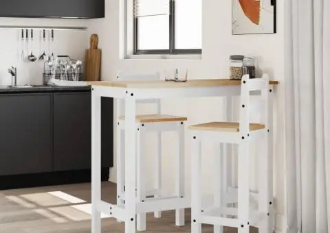 Scaune de bar, 2 buc., alb, lemn masiv de pin - 3/5