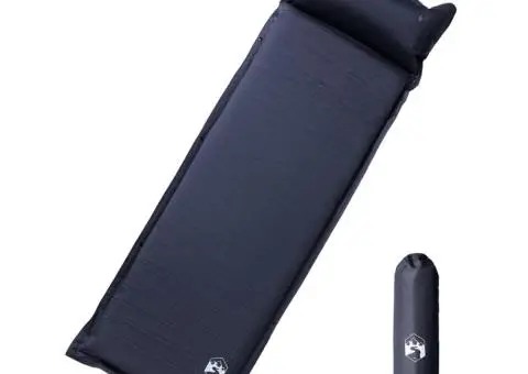 Saltea de camping auto-gonflabilă, cu pernă, 1 persoană, gri - 1/5