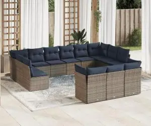 vidaXL Set mobilier de grădină cu perne, 13 piese, gri, poliratan