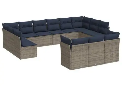 Set mobilier de grădină cu perne, 13 piese, gri, poliratan - 2/3