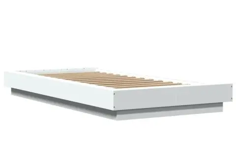 Cadru de pat cu LED, alb, 75x190 cm, lemn prelucrat - 3/5