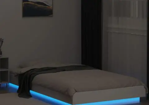 Cadru de pat cu LED, alb, 75x190 cm, lemn prelucrat - 4/5