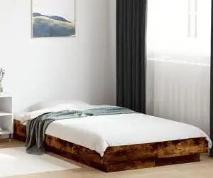 vidaXL Cadru de pat cu LED, stejar fumuriu, 90x200 cm, lemn prelucrat