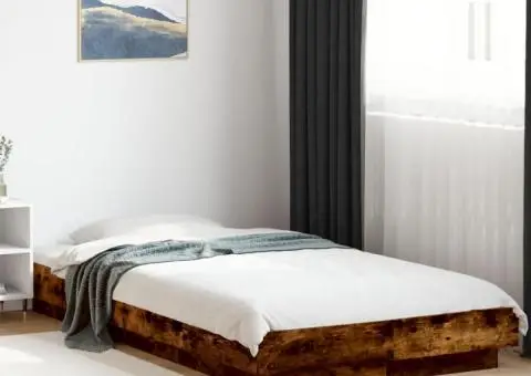 Cadru de pat cu LED, stejar fumuriu, 100x200 cm, lemn prelucrat - 1/5