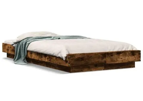 Cadru de pat cu LED, stejar fumuriu, 100x200 cm, lemn prelucrat - 2/5