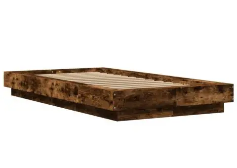 Cadru de pat cu LED, stejar fumuriu, 100x200 cm, lemn prelucrat - 3/5