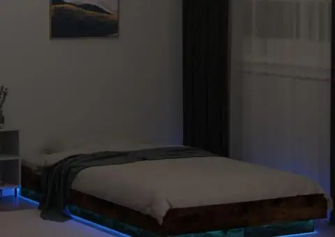 Cadru de pat cu LED, stejar fumuriu, 100x200 cm, lemn prelucrat - 4/5