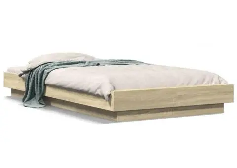 Cadru de pat cu LED, stejar sonoma, 90x200 cm, lemn prelucrat - 2/5