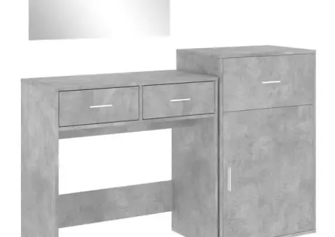 Set de măsuță de toaletă, 3 piese, gri beton, lemn prelucrat - 2/5