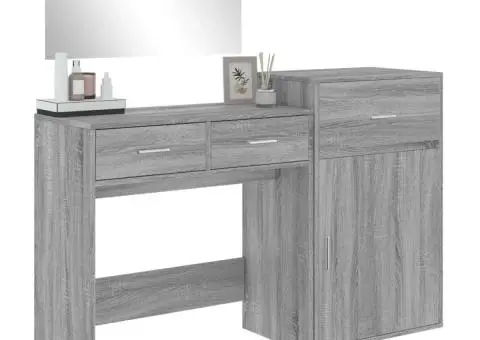 Set de măsuță de toaletă, 3 piese, gri sonoma, lemn prelucrat - 4/5