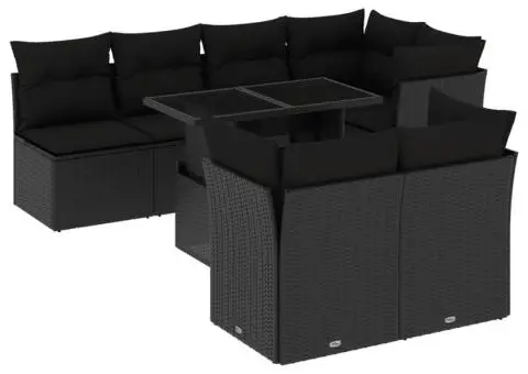 Set mobilier de grădină cu perne, 8 piese, negru, poliratan - 2/5