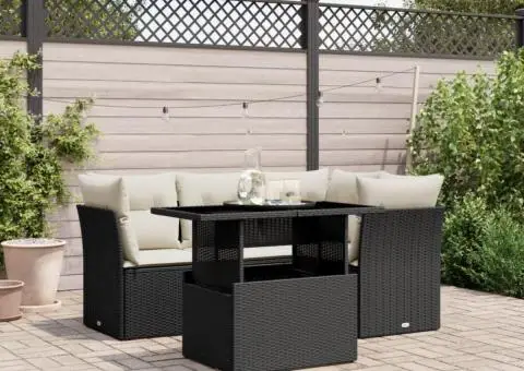 Set mobilier de grădină cu perne, 5 piese, negru, poliratan - 1/5