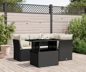 vidaXL Set mobilier de grădină cu perne, 5 piese, negru, poliratan