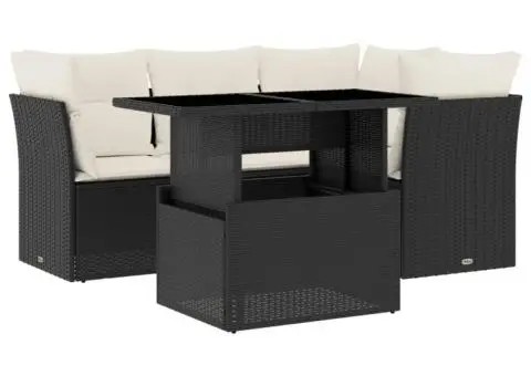 Set mobilier de grădină cu perne, 5 piese, negru, poliratan - 2/5