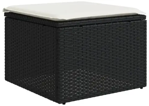 Set mobilier de grădină cu perne, 9 piese, negru, poliratan - 4/5