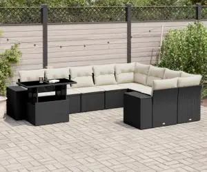 vidaXL Set canapele de grădină cu perne, 10 piese, negru, poliratan