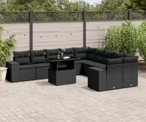 vidaXL Set canapele de grădină cu perne, 11 piese, negru, poliratan