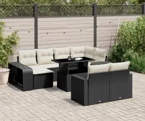 vidaXL Set canapele de grădină cu perne, 11 piese, negru, poliratan