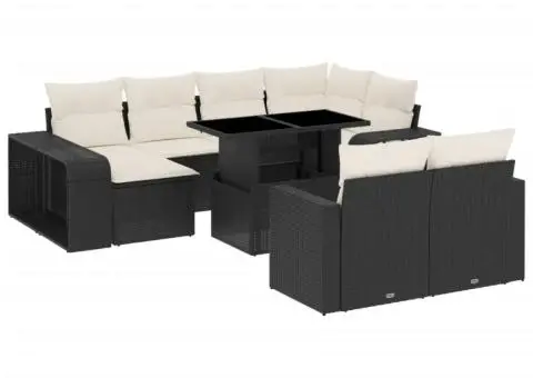 Set canapele de grădină cu perne, 11 piese, negru, poliratan - 2/5