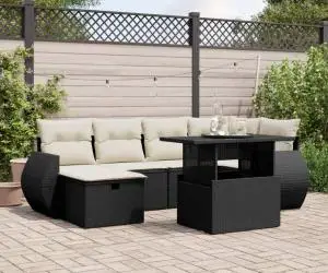 vidaXL Set canapele de grădină cu perne, 7 piese, negru, poliratan