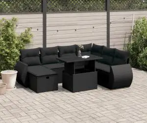 vidaXL Set mobilier de grădină cu perne, 8 piese, negru, poliratan