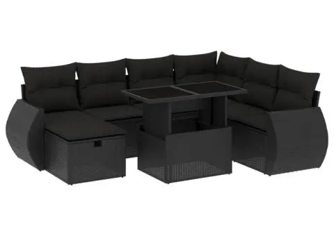 Set mobilier de grădină cu perne, 8 piese, negru, poliratan - 2/5
