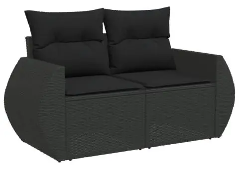 Set mobilier de grădină cu perne, 8 piese, negru, poliratan - 3/5